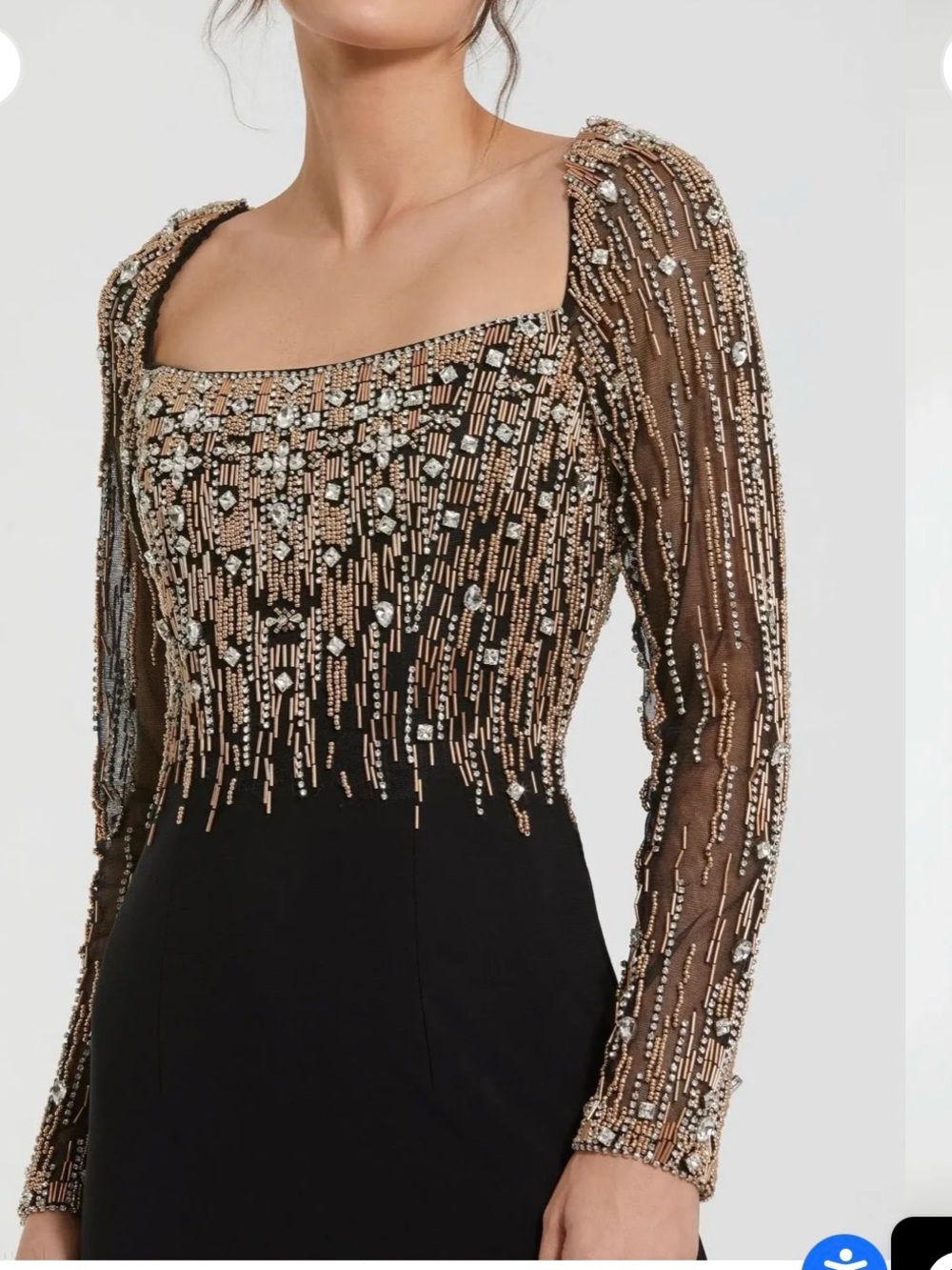 Mac Duggal Black Evening Gown with Gold & Silver Beaded Bodice